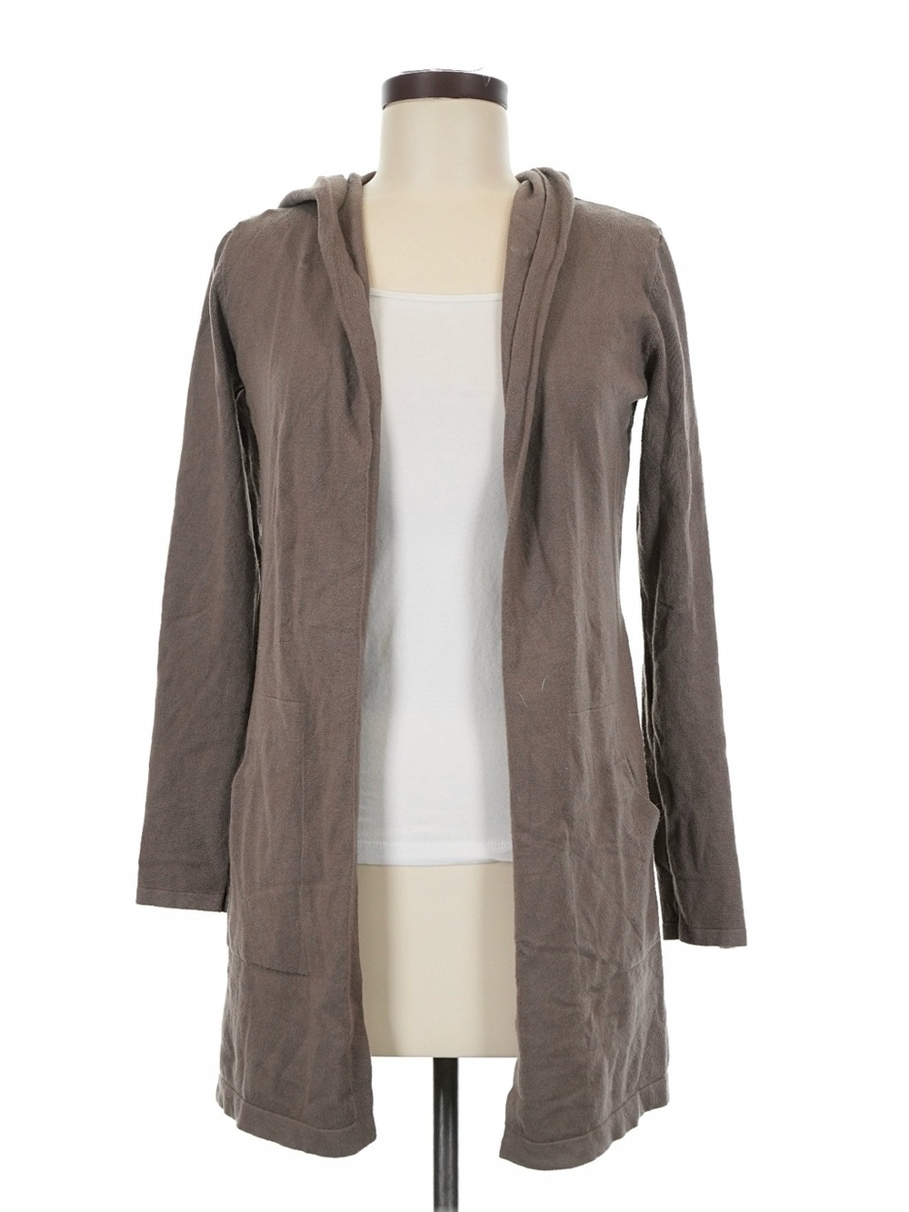 Cyrus Hooded Open-Front Cardigan Sweater - Brown Taupe